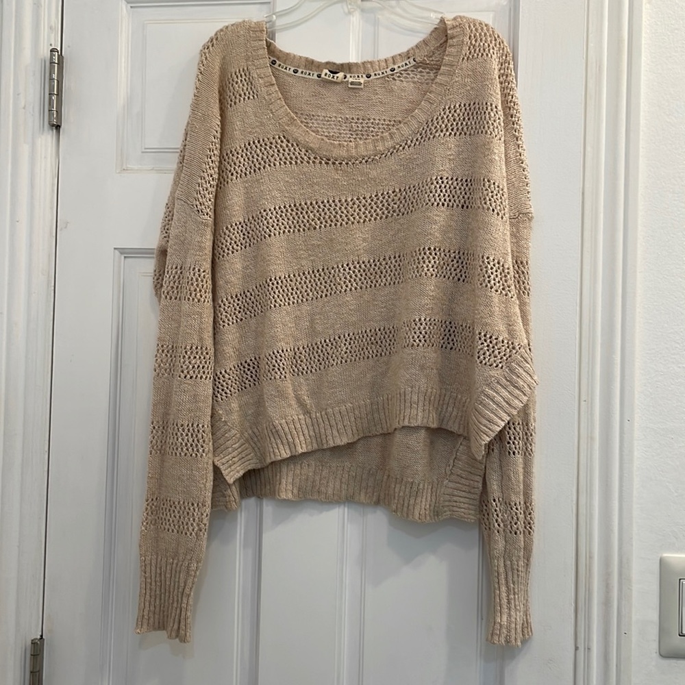 Roxy Oatmeal Sweater with Open Knit Detail.
